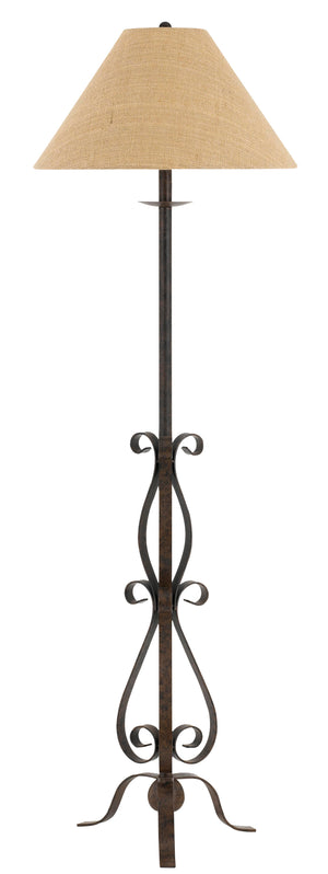 Cal Lighting 150W 3 Way Ekalaka Wrough Iron Floor Lamp with Burlap Shade BO-2703FL Rust BO-2703FL