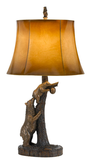 Cal Lighting 150W 3 Way Bear Resin Table Lamp with Leathrette Shade BO-2731TB Antique Bronze BO-2731TB