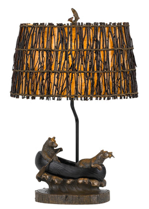 Cal Lighting 150W 3 Way Bear In Canoe Resin Table Lamp BO-2732TB Antique Bronze BO-2732TB