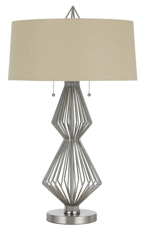 Cal Lighting 60W x 2 Ternimetal Table Lamp with Burlap Shade BO-2741TB Brushed Steel BO-2741TB