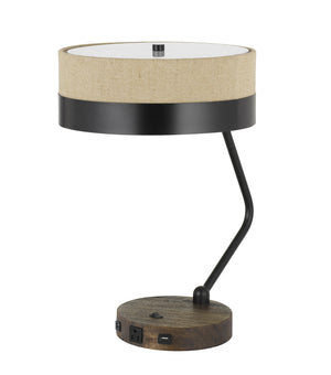 Cal Lighting 60W x 2 Parson Metal/Wood Desk Lamp with Metal/Fabric Shade with 2 Usb Ports BO-2758DK-BK Wood BO-2758DK-BK