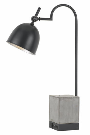 Cal Lighting 60W Beaumont Metal Desk Lamp with Cement Base, 1 Electrical Outlet And 2 Usb Outlets BO-2770DK Cement BO-2770DK