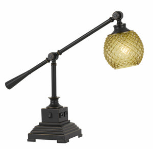 Cal Lighting 60W Brandon Metal Desk Lamp with Glass Shade And 2 Usb Outlets BO-2777DK Dark Bronze BO-2777DK