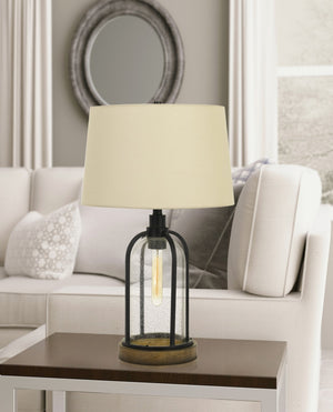 Cal Lighting 100W Ciney Glass/Metal/Pine Wood Table Lamp with 25W Night Light (Edison Bulb Included) BO-2840TB Black/Wood BO-2840TB