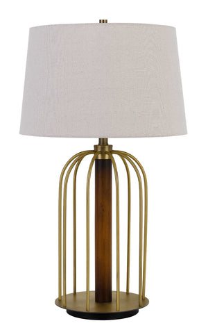 Cal Lighting Sevran 150W 3 Way Rubber Wood/Metal Table Lamp BO-2860TB Antique Brass/Wood BO-2860TB