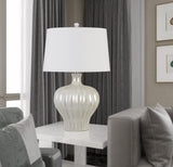 Cal Lighting Afragola Ceramic Table Lamp with Hardback Fabric Shade BO-2879TB Pearl BO-2879TB