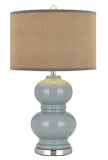 Cal Lighting Bergamo Ceramic Table Lamp with Hardback Plantium Grey Fabric Shade (Sold And Priced As Pairs) BO-2884TB-2-BLU Brushed Steel BO-2884TB-2-BLU