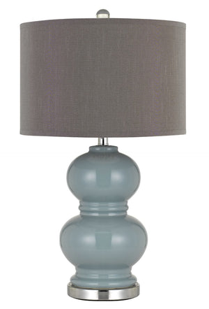 Cal Lighting Bergamo Ceramic Table Lamp with Hardback Plantium Grey Fabric Shade (Sold And Priced As Pairs) BO-2884TB-2-BLU Brushed Steel BO-2884TB-2-BLU