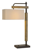 Cal Lighting Alloa Metal/Wood Desk Lamp with Rectangular Linen Shade BO-2889DK Brozne/Wood BO-2889DK