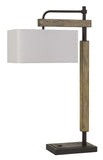 Cal Lighting Alloa Metal/Wood Desk Lamp with Rectangular Linen Shade BO-2889DK Brozne/Wood BO-2889DK