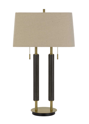 Cal Lighting Avellino Metal/Wood Desk Lamp with Rectangular Burlap Shade And Pull Chain Switch BO-2893DK Antique Brass/Expresso BO-2893DK