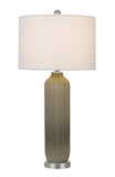 Cal Lighting 150W Catalina Glass Table Lamp with Drum Hardback Fabric Shade BO-2912TB Brushed Steel BO-2912TB