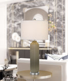 Cal Lighting 150W Catalina Glass Table Lamp with Drum Hardback Fabric Shade BO-2912TB Brushed Steel BO-2912TB