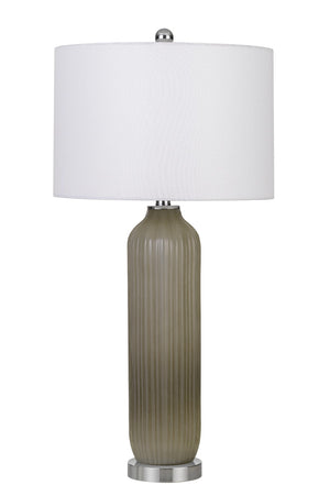 Cal Lighting 150W Catalina Glass Table Lamp with Drum Hardback Fabric Shade BO-2912TB Brushed Steel BO-2912TB