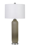 Cal Lighting 150W Catalina Glass Table Lamp with Drum Hardback Fabric Shade BO-2912TB Brushed Steel BO-2912TB