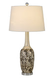 Cal Lighting 150W Paxton Ceramic Table Lamp with Leaf Design And Taper Drum Hardback Fabric Shade (Priced And Sold As Pairs) BO-2914TB-2 Brushed Steel BO-2914TB-2