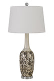 Cal Lighting 150W Paxton Ceramic Table Lamp with Leaf Design And Taper Drum Hardback Fabric Shade (Priced And Sold As Pairs) BO-2914TB-2 Brushed Steel BO-2914TB-2