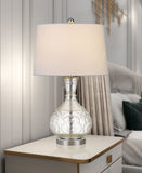 Cal Lighting 150W Nador Glass Table Lamp with Taper Drum Hardback Fabric Shade BO-2916TB Brushed Steel BO-2916TB