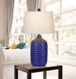 Cal Lighting 150W Adelaide Ceramic Table Lamp with Taper Drum Linen Hardback Shade (Priced And Sold As Pairs) BO-2919TB-2 Navy Blue BO-2919TB-2