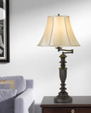 Cal Lighting 150W 3 Way Mayo Aluminum Casted Swing Arm Table Lamp with Softback Faux Silk Shade BO-2948TB Dark Bronze BO-2948TB