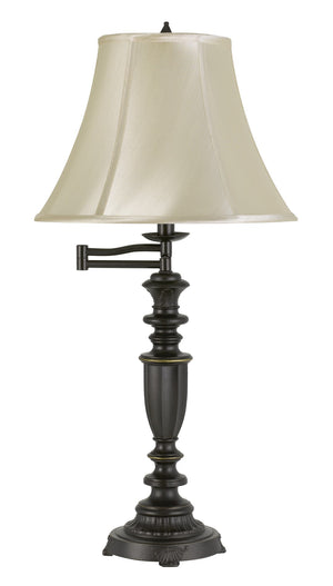 Cal Lighting 150W 3 Way Mayo Aluminum Casted Swing Arm Table Lamp with Softback Faux Silk Shade BO-2948TB Dark Bronze BO-2948TB