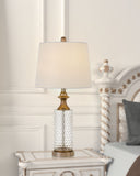 Cal Lighting 100W Breda Glass Table Lamp with Taper Drum Hardback Fabric Shade (Priced And Sold As Pairs) BO-2959TB-2 Copper BO-2959TB-2