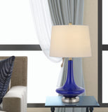 Cal Lighting 100W Kleve Glass Table Lamp with Taper Drum Hardback Linen Shade (Priced And Sold As Pairs) BO-2960TB-2 Brushed Steel BO-2960TB-2