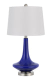 Cal Lighting 100W Kleve Glass Table Lamp with Taper Drum Hardback Linen Shade (Priced And Sold As Pairs) BO-2960TB-2 Brushed Steel BO-2960TB-2