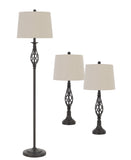 Cal Lighting 100W Table And Floor Lamp. 1 Floor And 2 Table Lamps Packed In One Box BO-2963-3 Armadaillo BO-2963-3