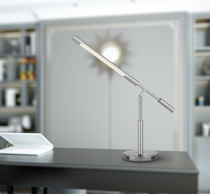 Cal Lighting Auray Integrated LED Desk Lamp with 2 Usb Charing Ports. 780 Lumen, 3000K, On Off Rocker Switch At Base. BO-2967DK Brushed Steel BO-2967DK