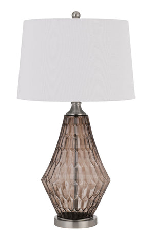 Cal Lighting 150W 3 Way Conover Glass Table Lamp with Hardbadk Taper Drum Fabric Shade BO-2970TB Brushed Steel BO-2970TB