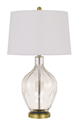 Cal Lighting 150W 3 Way Bancroft Glass Table Lamp with Hardback Taper Drum Fabric Shade BO-2971TB Antique Brass BO-2971TB