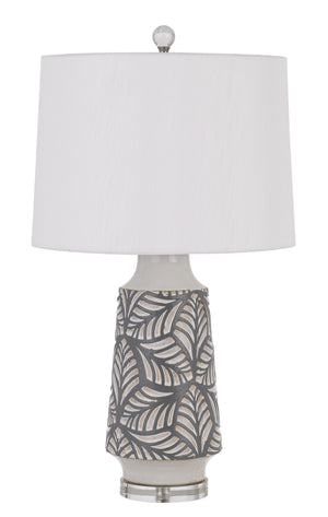 Cal Lighting 150W 3 Way Burgin Ceramic Table Lamp with Crystal Base And Hardback Tapper Drum Fabric Shade BO-2972TB Clear BO-2972TB