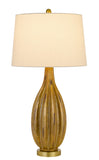 Cal Lighting 150W 3 Way Morlaix Glass Table Lamp with Hardback Taper Fabric Drum Shade BO-2975TB Antique Brass BO-2975TB