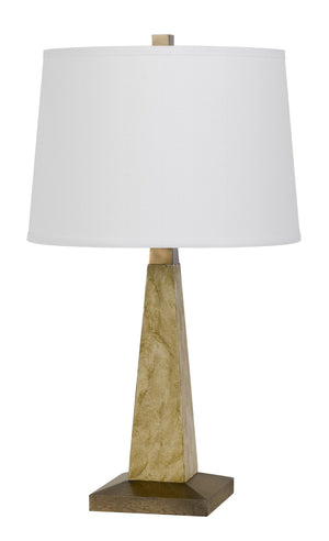 Cal Lighting 150W 3 Way Ravenna Resin Pyramid Design Table Lamp with Hardback Taper Fabric Drum Shade BO-2976TB Oak BO-2976TB