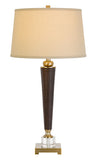 Cal Lighting 150W 3 Way Sebree Resin/Leathrette Table Lamp with Crystal Font And Metal Base. Hardback Taper Fabric Drum Shade BO-2977TB Antique Brass BO-2977TB