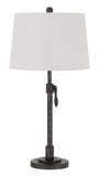 Cal Lighting 150W 3 Way Riverwood Adjustable Metal Table Lamp with Hardback Taper Fabric Drum Shade BO-2979TB Antique Silver BO-2979TB