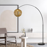 Cal Lighting 100W Lakeside Metal Adjustable Arc Floor Lamp with Bamboo Shade And On-Off Foot Switch BO-2982FL Black BO-2982FL