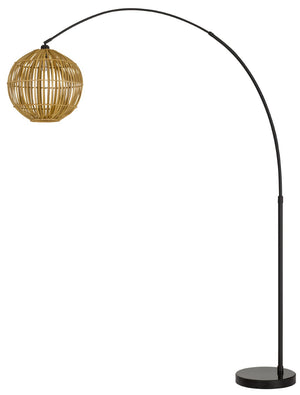 Cal Lighting 100W Lakeside Metal Adjustable Arc Floor Lamp with Bamboo Shade And On-Off Foot Switch BO-2982FL Black BO-2982FL