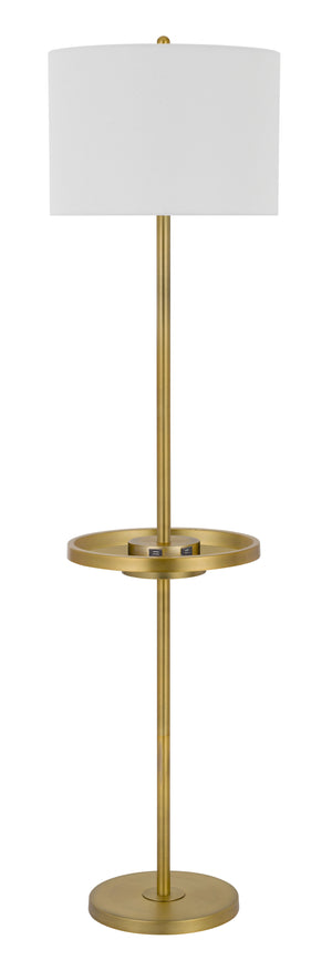 Cal Lighting 150W 3 Way Crofton Metal Floor Lamp with Centered Metal Tray Table with 2 Usb Charging Ports And Weighted Metal Base BO-2983FL-AB Antique brass BO-2983FL-AB