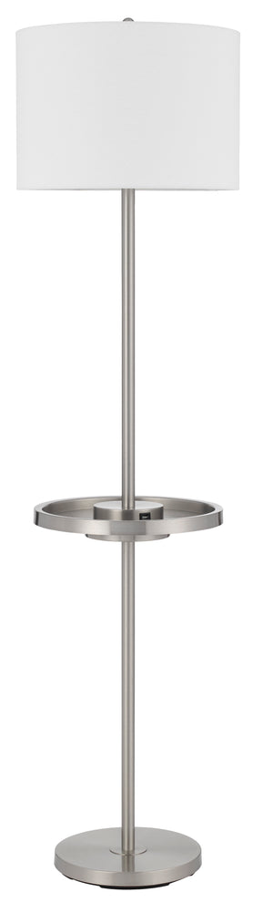 Cal Lighting Crofton Metal Floor Lamp with Metal Tray Table And 2 Usb Charging Ports And A Weight Base. BO-2983FL-BS Brushed Steel BO-2983FL-BS