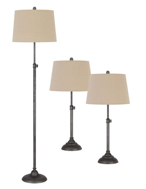 Cal Lighting 3 Pcs Package. 2 Pcs Of 150W 3 Way Adjustable Metal Table Lamps. 1 Pc Of 150W 3 Way Adjustable Metal Floor Lamp. BO-2984-3 Antique Silver BO-2984-3