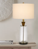 Cal Lighting 150W 3 Way Sherwood Glass Table Lamp with Wood Font And Hardback Fabric Drum Shade BO-2987TB Glass BO-2987TB