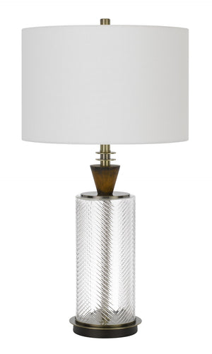 Cal Lighting 150W 3 Way Sherwood Glass Table Lamp with Wood Font And Hardback Fabric Drum Shade BO-2987TB Glass BO-2987TB