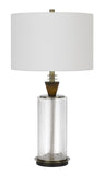 Cal Lighting 150W 3 Way Sherwood Glass Table Lamp with Wood Font And Hardback Fabric Drum Shade BO-2987TB Glass BO-2987TB