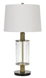 150W 3 Way Morrilton Glass Table Lamp with Wood Pole And Hardback Taper Drum Fabric Shade