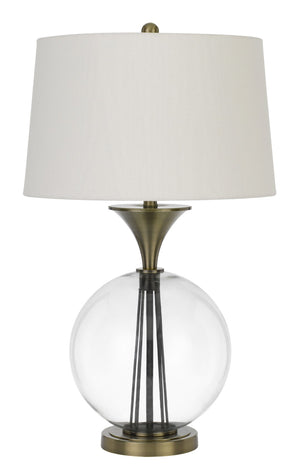 Cal Lighting 150W 3 Way Moxee Glass/Metal Table Lamp with Hardback Taper Drum Fabric Shade BO-2990TB Glass BO-2990TB