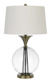 Cal Lighting 150W 3 Way Moxee Glass/Metal Table Lamp with Hardback Taper Drum Fabric Shade BO-2990TB Glass BO-2990TB