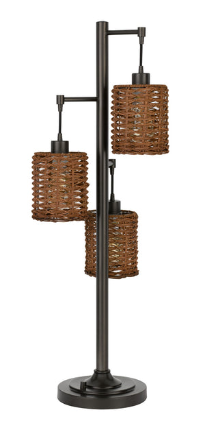 Cal Lighting 40W x3 Connell Metal Table Lamp with Rattan Shades with A Base 3 Way Rotary Switch BO-2992DK Rattan BO-2992DK