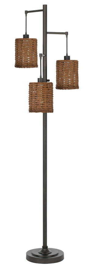 Cal Lighting 40W x3 Connell Metal Floor Lamp with Rattan Shades with A Pole 3 Way Rotary Switch BO-2992FL Rattan BO-2992FL